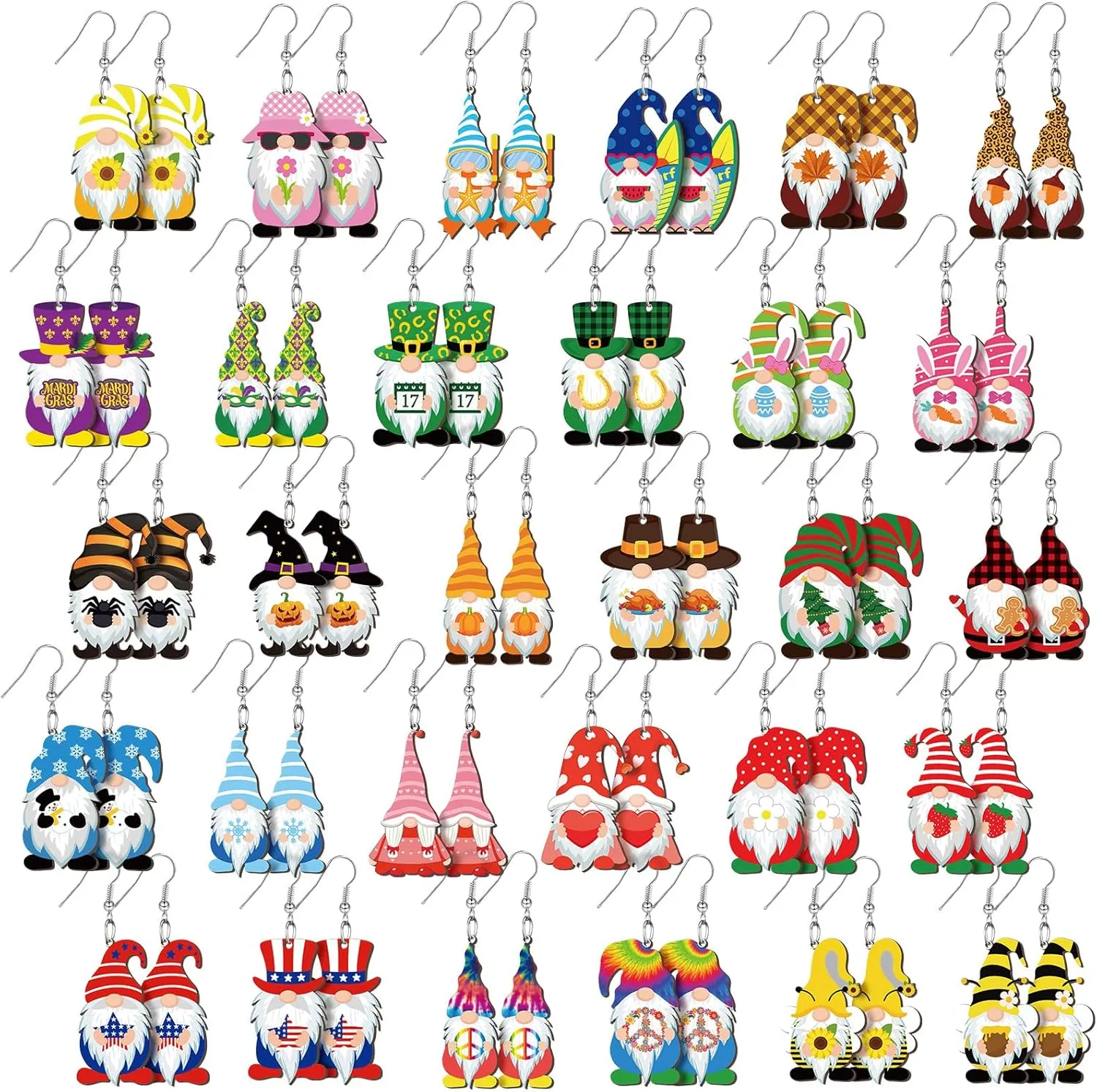30 Pairs Valentine's Day Gnome Earrings for Women Gnome Jewelry Gift Holiday Drop and Dangle Earrings for Women Valentines Day Gift