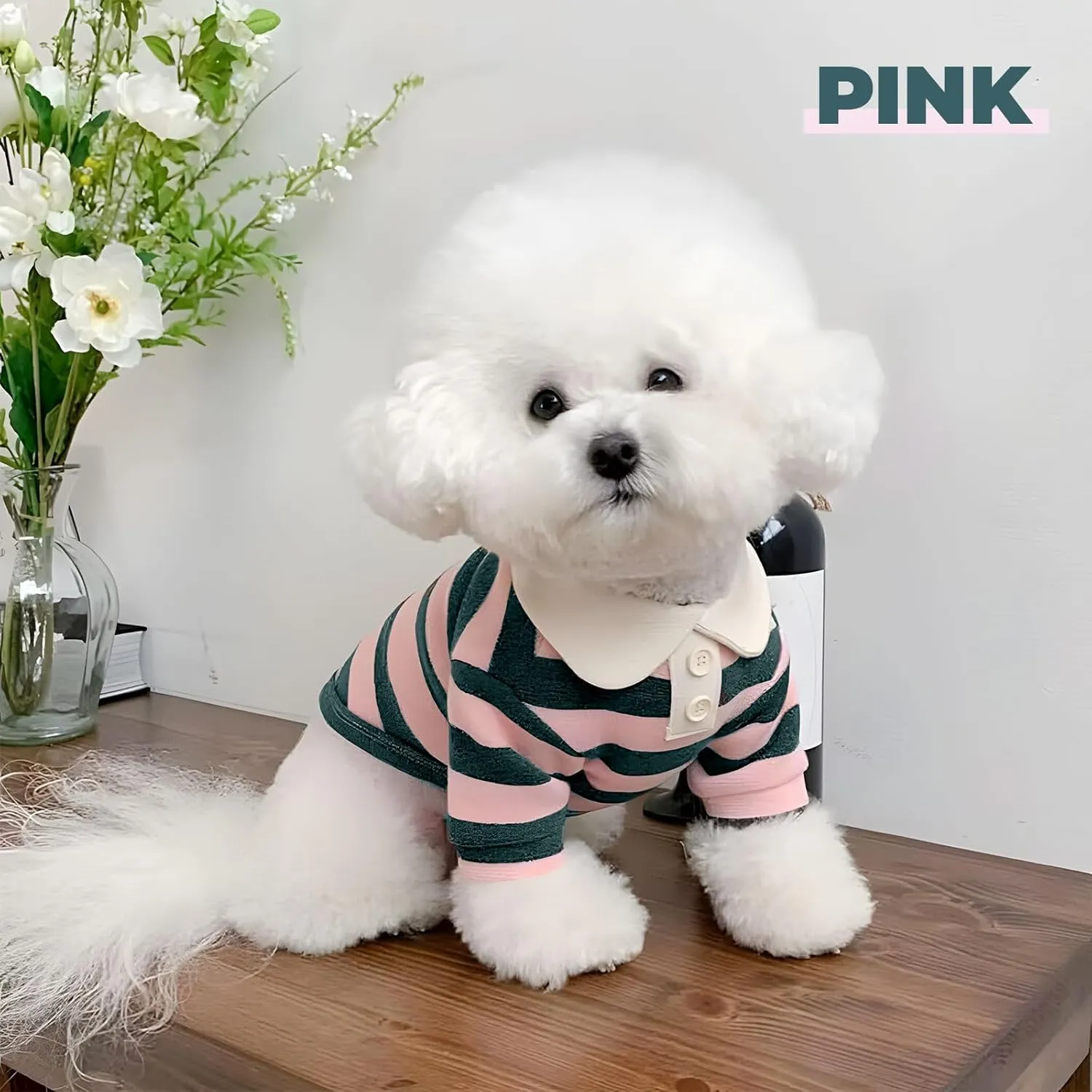 BAEJMJK Cute Dog Shirt Boy Girl Dog Clothes Striped Collared Polo T-Shirt for Small Medium Dogs Cats Soft Breathable Pet Puppy Outfits(Pink,Large)