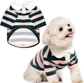 BAEJMJK Cute Dog Shirt Boy Girl Dog Clothes Striped Collared Polo T-Shirt for Small Medium Dogs Cats Soft Breathable Pet Puppy Outfits(Pink,Large)