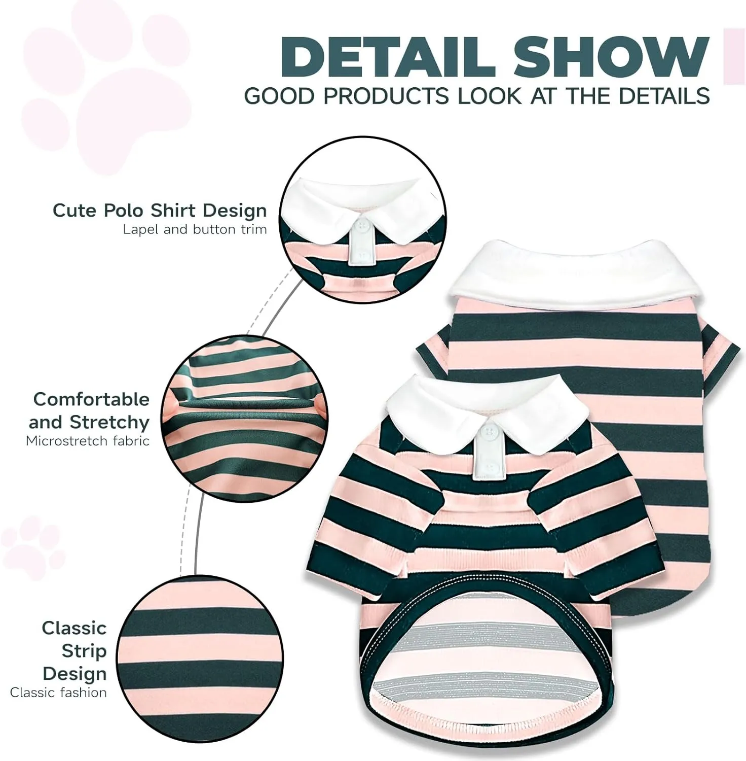 BAEJMJK Cute Dog Shirt Boy Girl Dog Clothes Striped Collared Polo T-Shirt for Small Medium Dogs Cats Soft Breathable Pet Puppy Outfits(Pink,Large)
