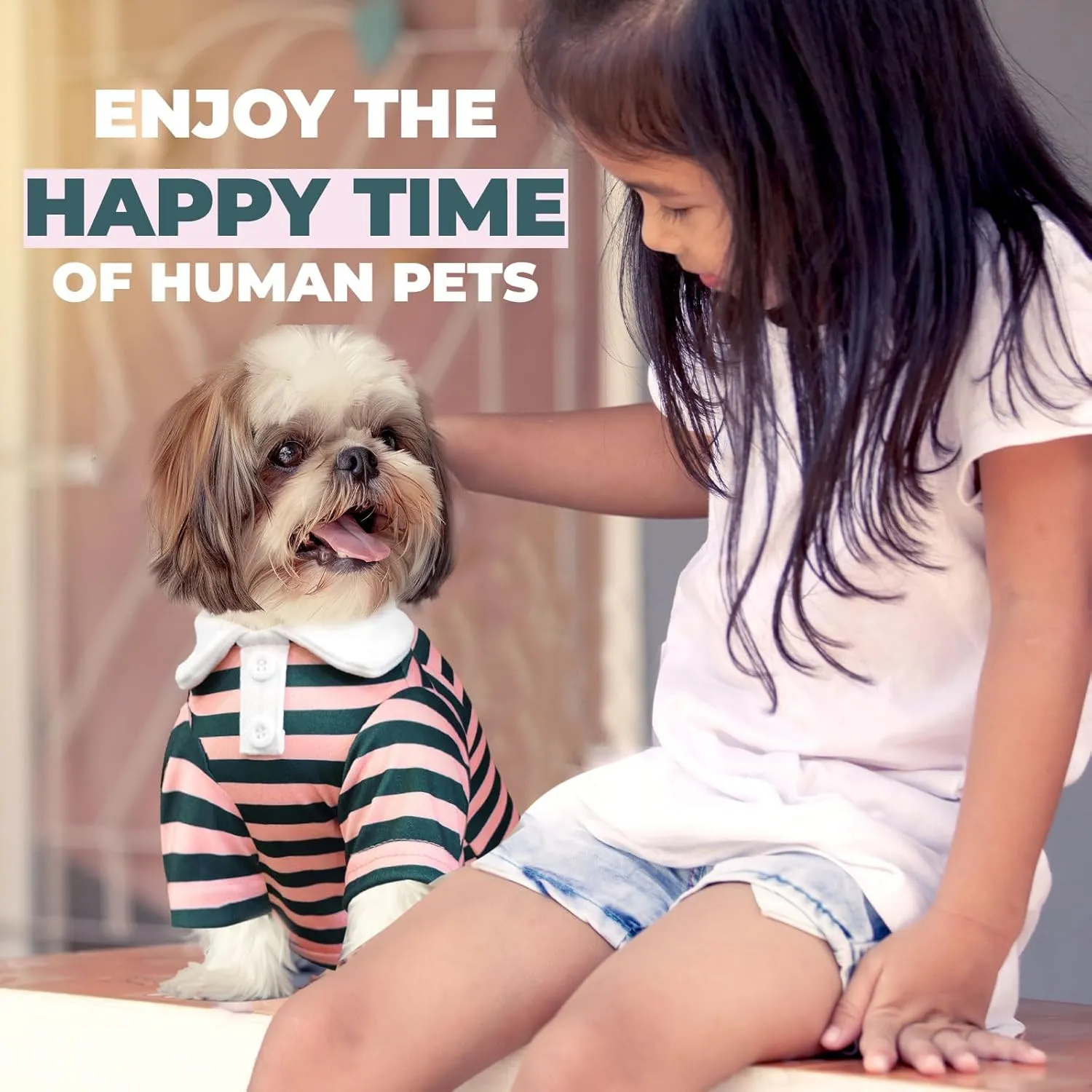 BAEJMJK Cute Dog Shirt Boy Girl Dog Clothes Striped Collared Polo T-Shirt for Small Medium Dogs Cats Soft Breathable Pet Puppy Outfits(Pink,Large)