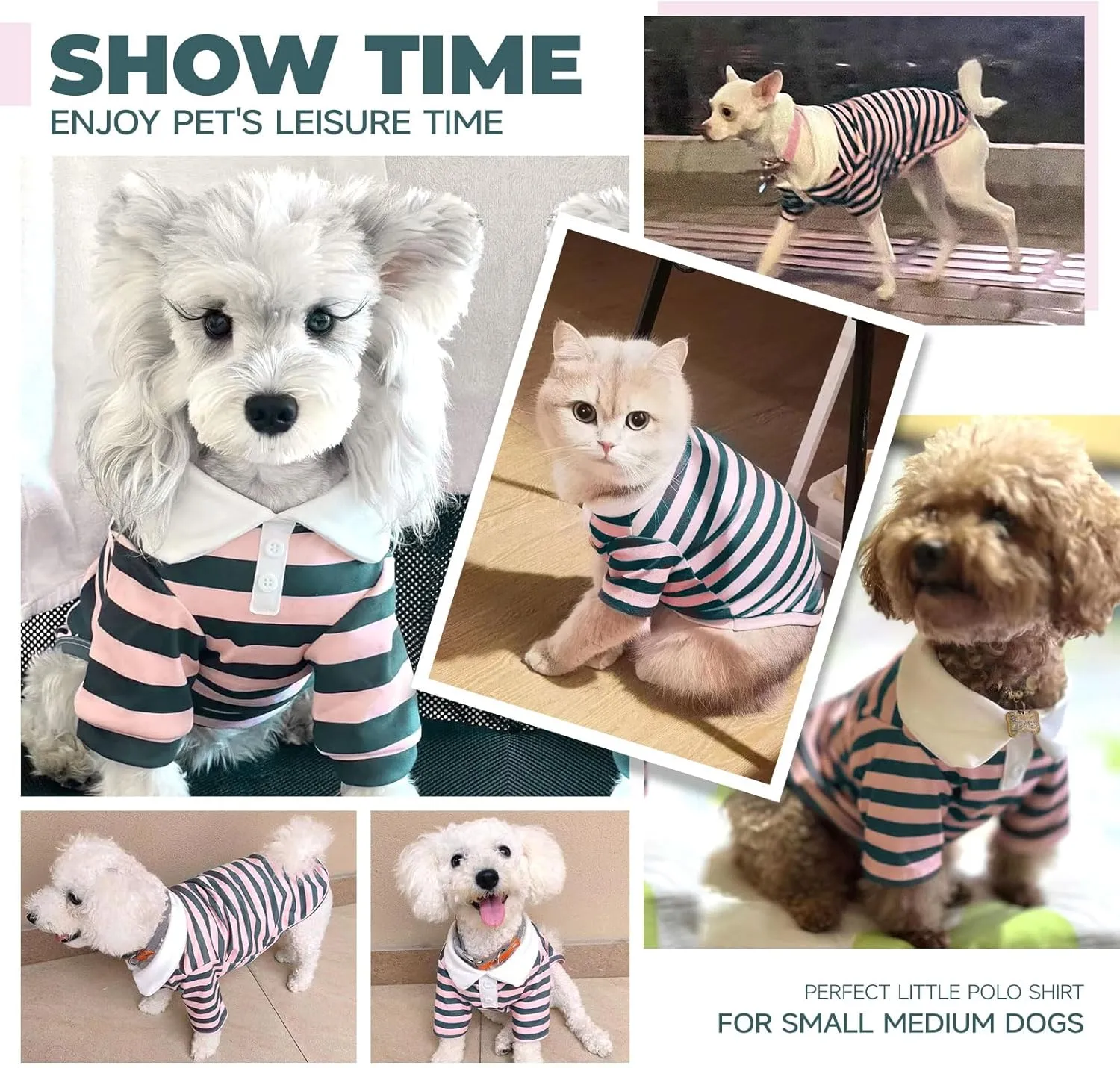 BAEJMJK Cute Dog Shirt Boy Girl Dog Clothes Striped Collared Polo T-Shirt for Small Medium Dogs Cats Soft Breathable Pet Puppy Outfits(Pink,Large)