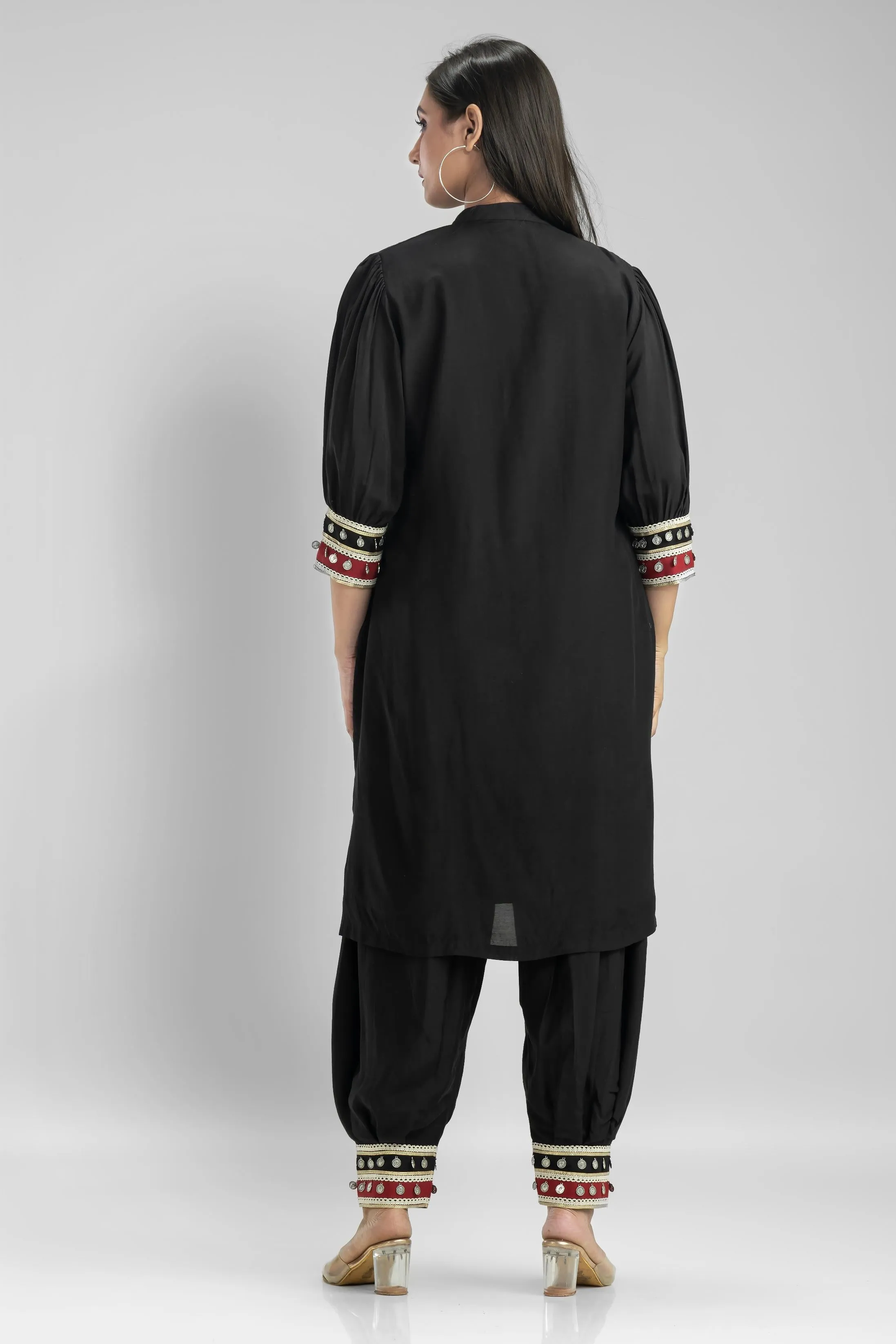 Black Embroidered Premium Silk Patiala Pants Set