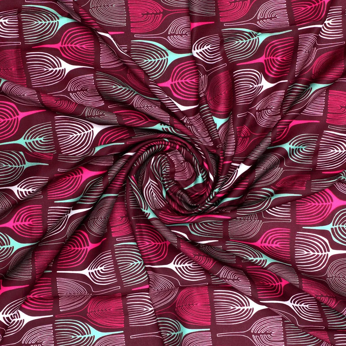 Bold Colourful Mahogany Leaf Digital Printed Fabric - Kora Silk