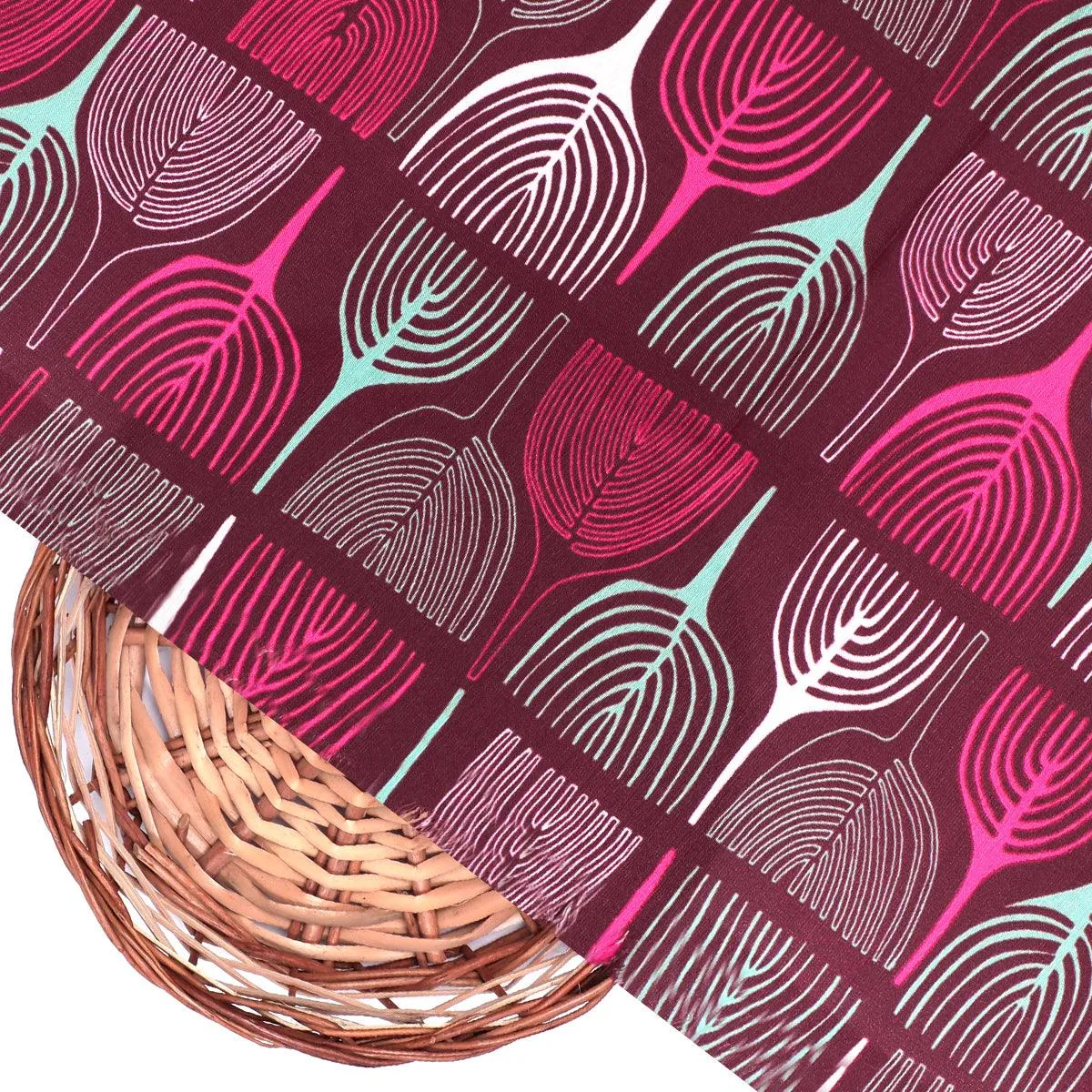 Bold Colourful Mahogany Leaf Digital Printed Fabric - Kora Silk