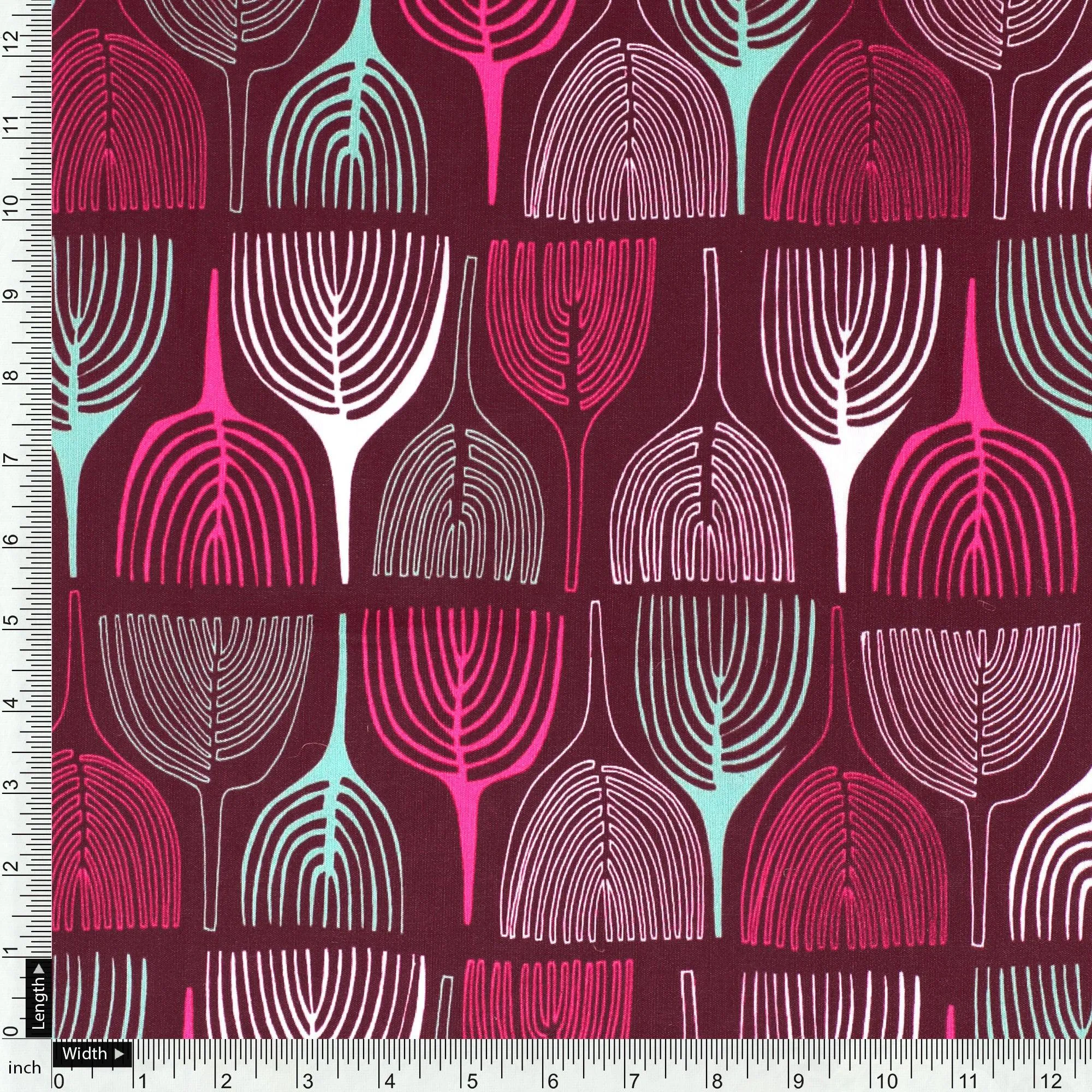 Bold Colourful Mahogany Leaf Digital Printed Fabric - Kora Silk