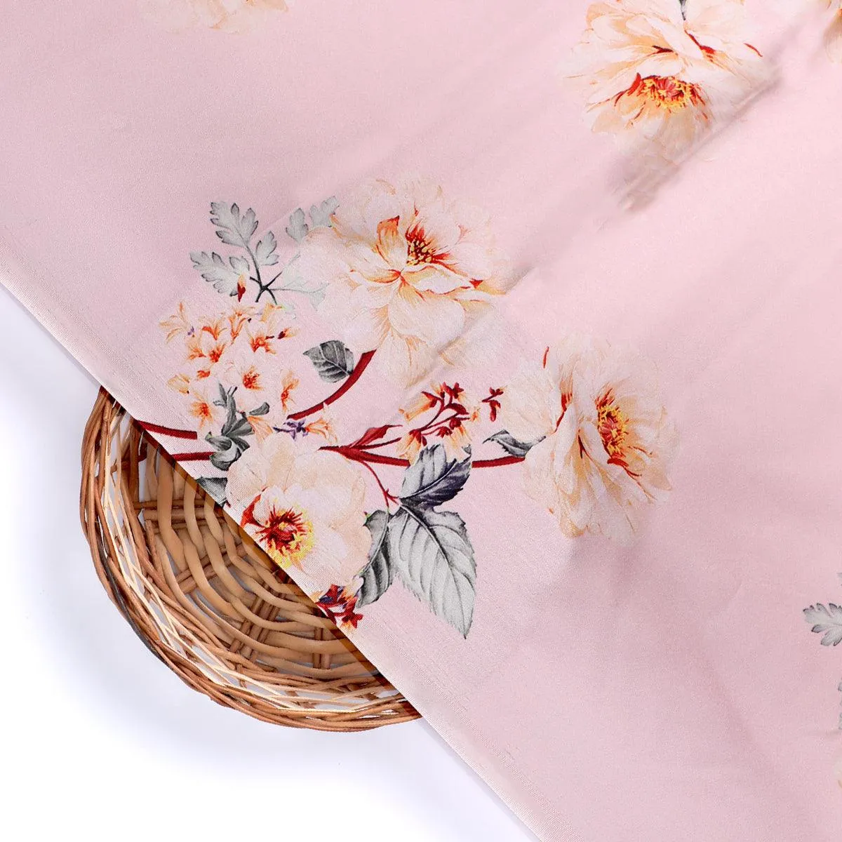 Camellia With Watusi Colour Digital Printed Fabric - Japan Satin