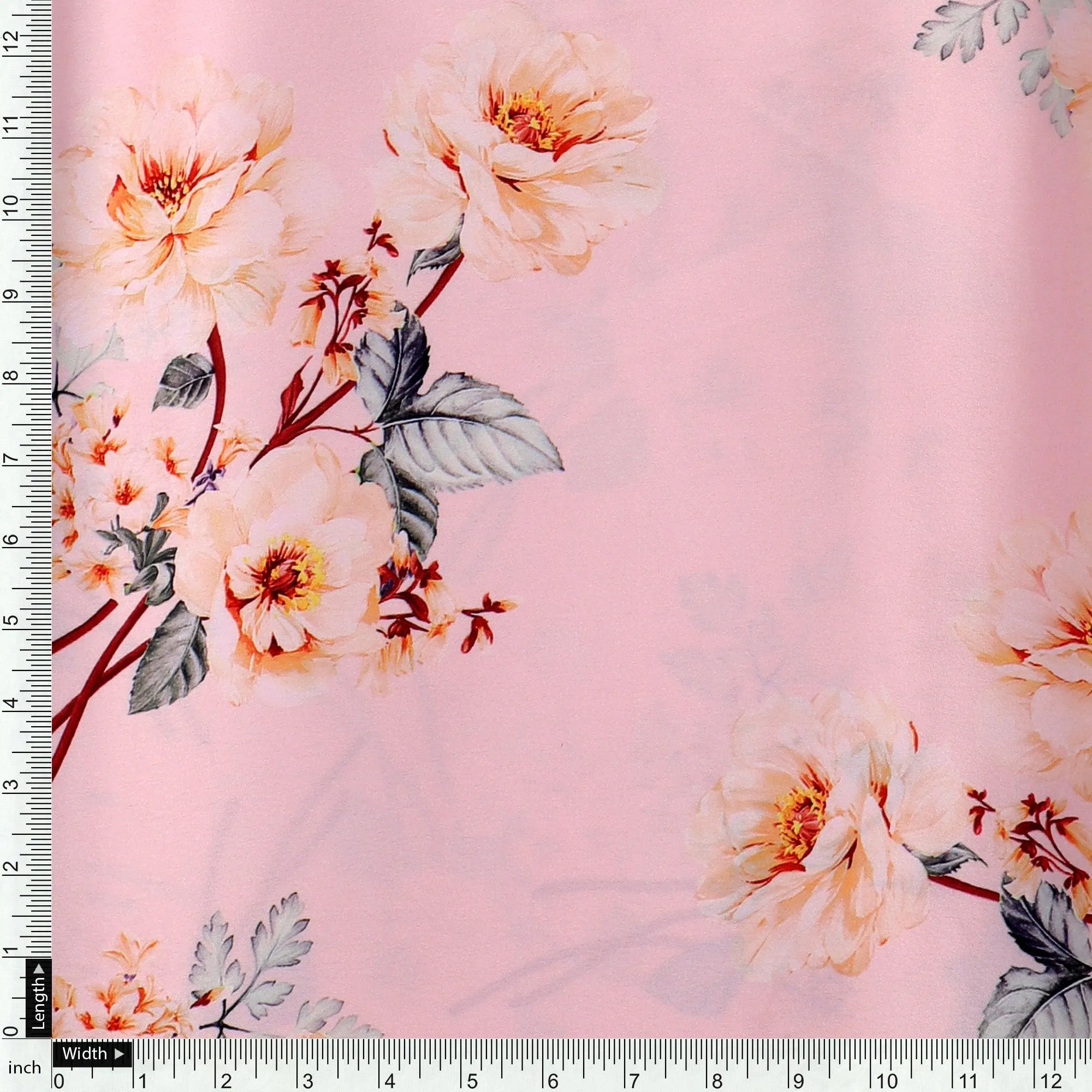 Camellia With Watusi Colour Digital Printed Fabric - Japan Satin