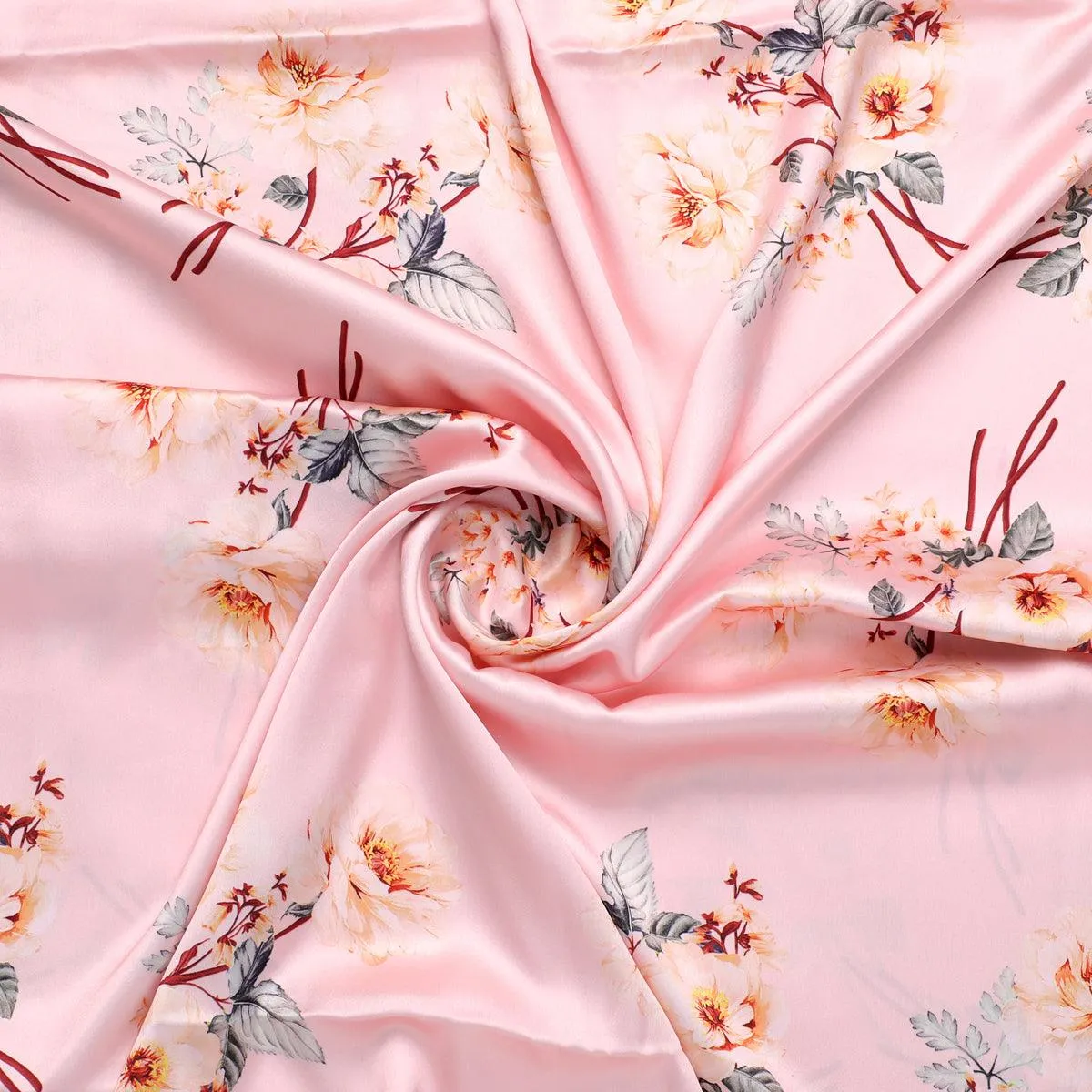 Camellia With Watusi Colour Digital Printed Fabric - Japan Satin