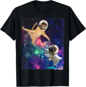 Cute Space Cat vs Space Dog Galaxy Epic Fight In Outer Space T-Shirt