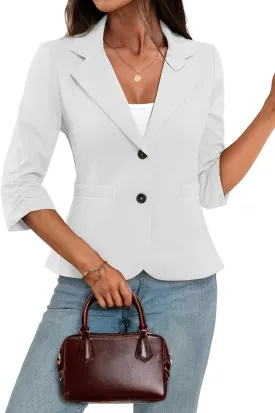 ELLEVEN Womens Casual 3/4 Sleeve Knit Blazers - High Stretch Business Work Suit Slim Fit Jacket with Pockets