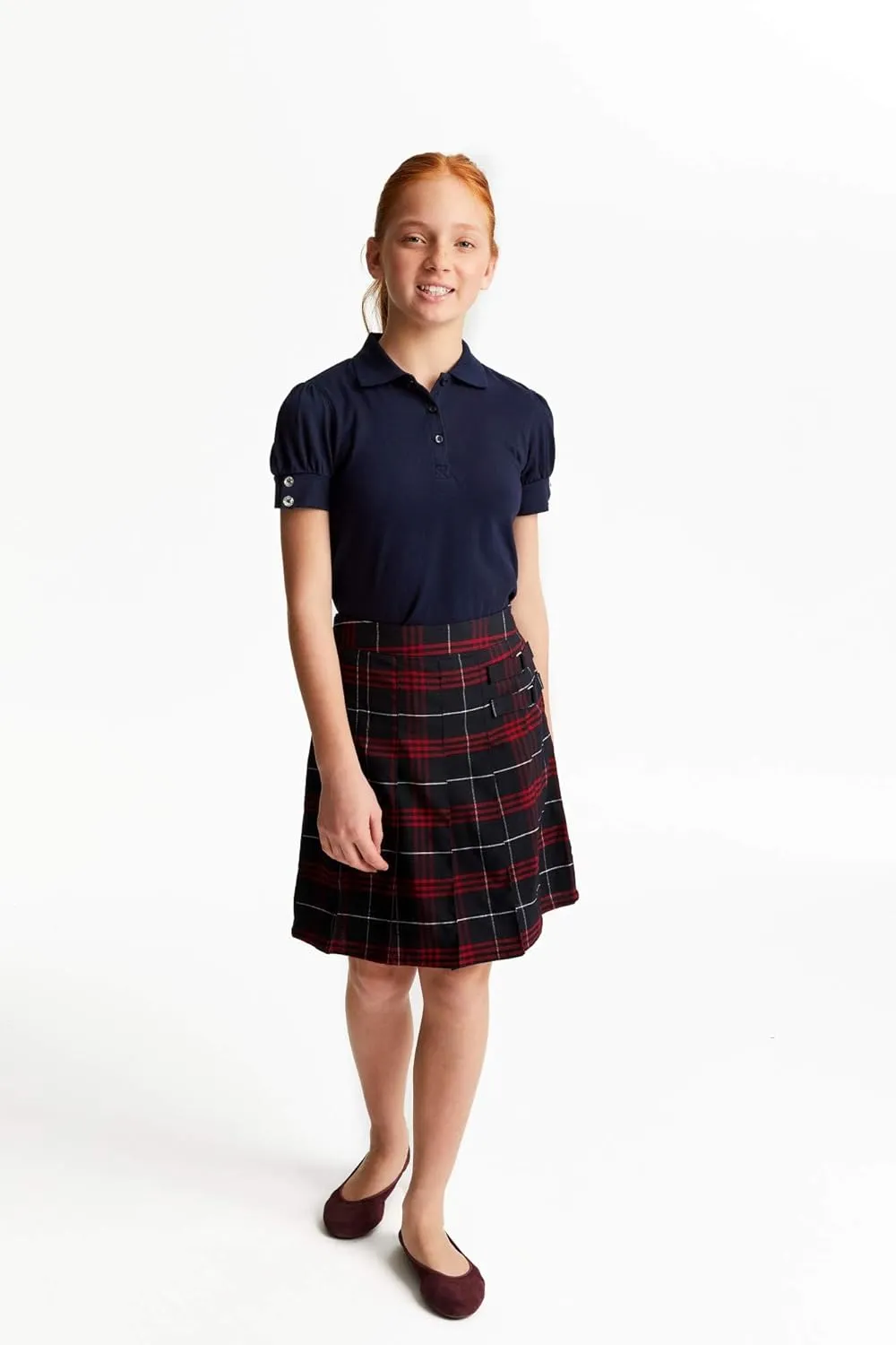 French Toast Girls Plus Size' Puff Sleeve Double Button Polo