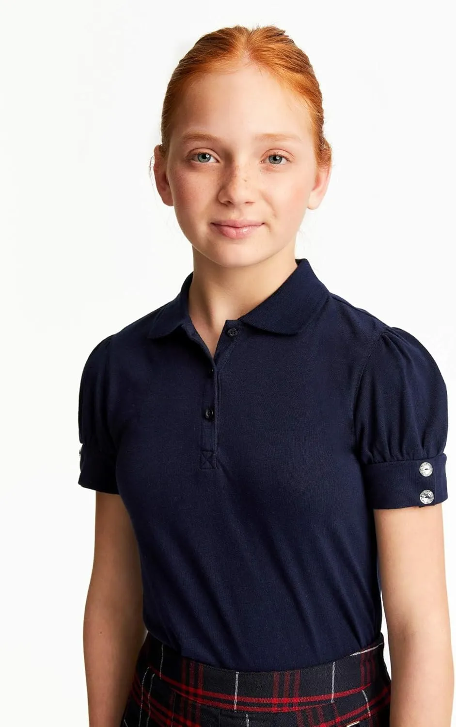 French Toast Girls Plus Size' Puff Sleeve Double Button Polo