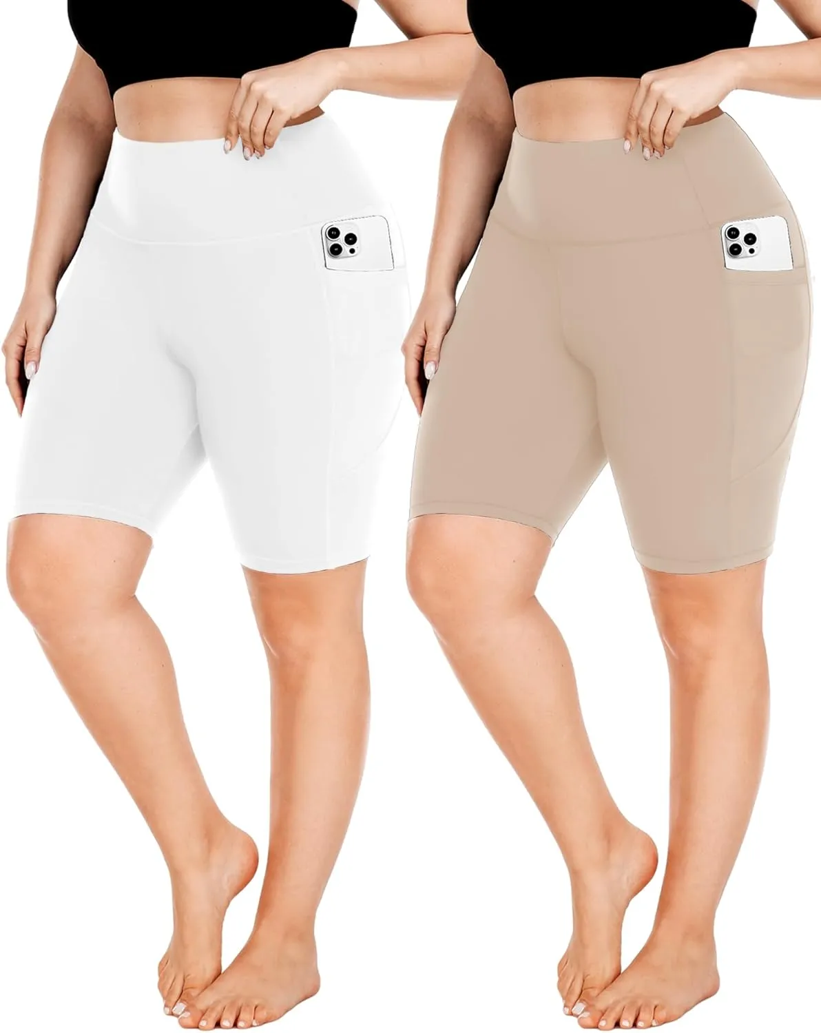 FULLSOFT Plus Size Biker Shorts for Women-High Waist X-Large-4X Tummy Control with Pockets Workout Shorts for Yoga