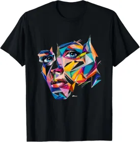 Geometric Face Art Colorful Abstract Portrait Modern Graphic T-Shirt