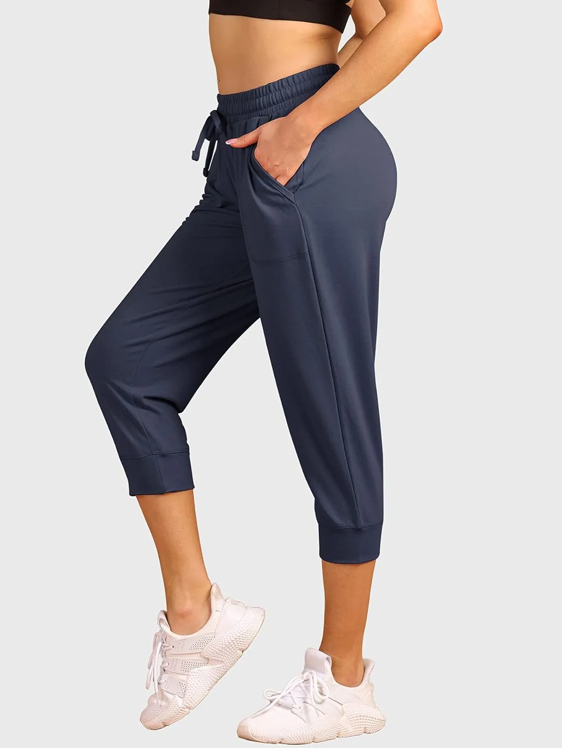 icyzone Women's French Terry Jogger Lounge Sweatpants - Active Capri Pants for Women