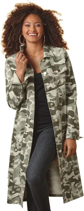 K. Jordan Womens Long Destructed Cotton Jean Jacket