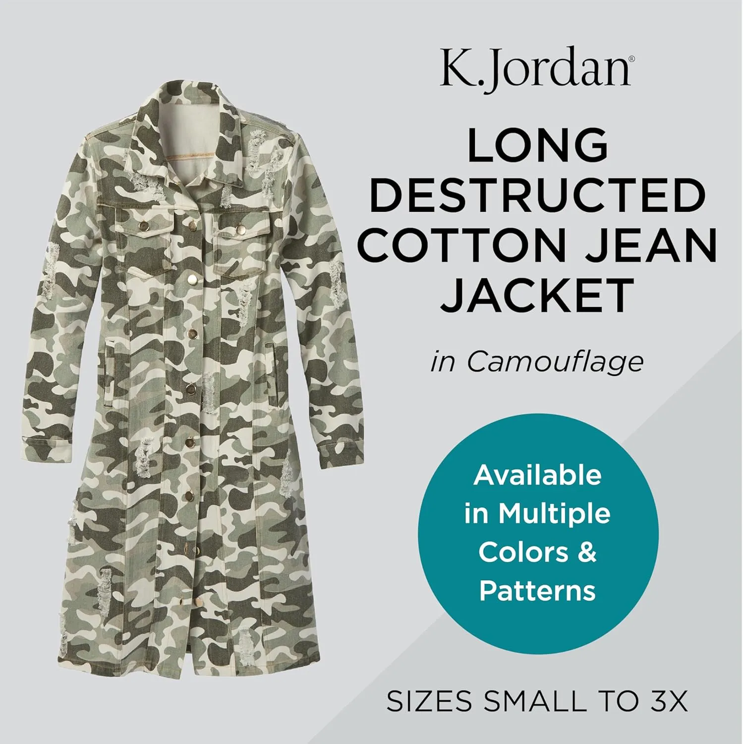 K. Jordan Womens Long Destructed Cotton Jean Jacket