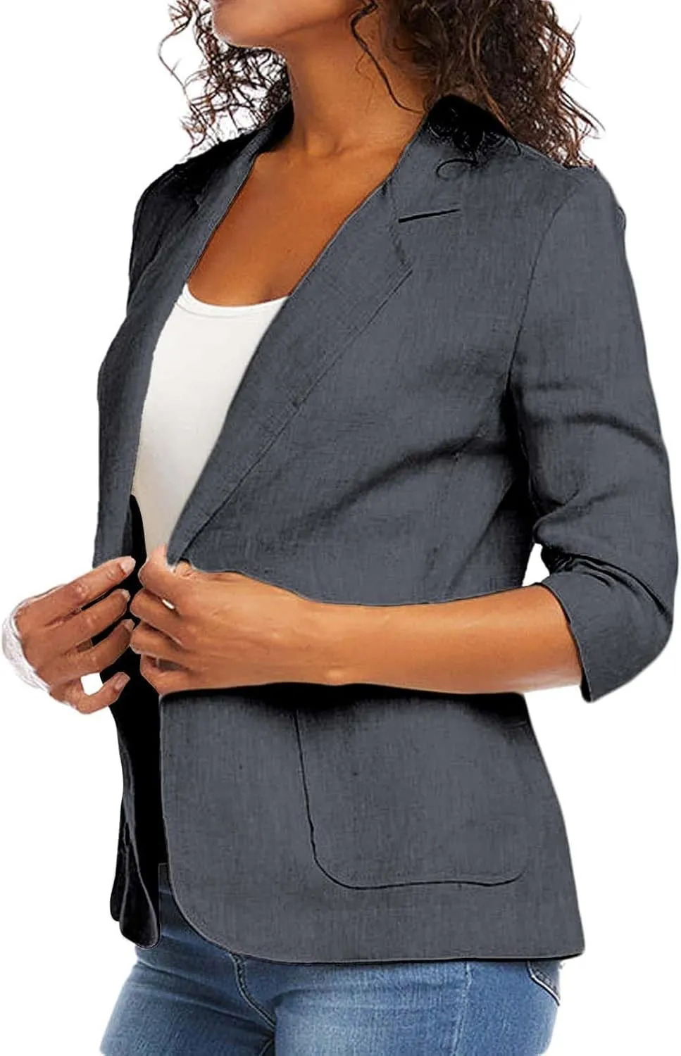 Linen Blazer Women Summer Lightweight 3/4 Sleeve Jacket Dressy Open Front Cardigan Business Casual Work Outfits
