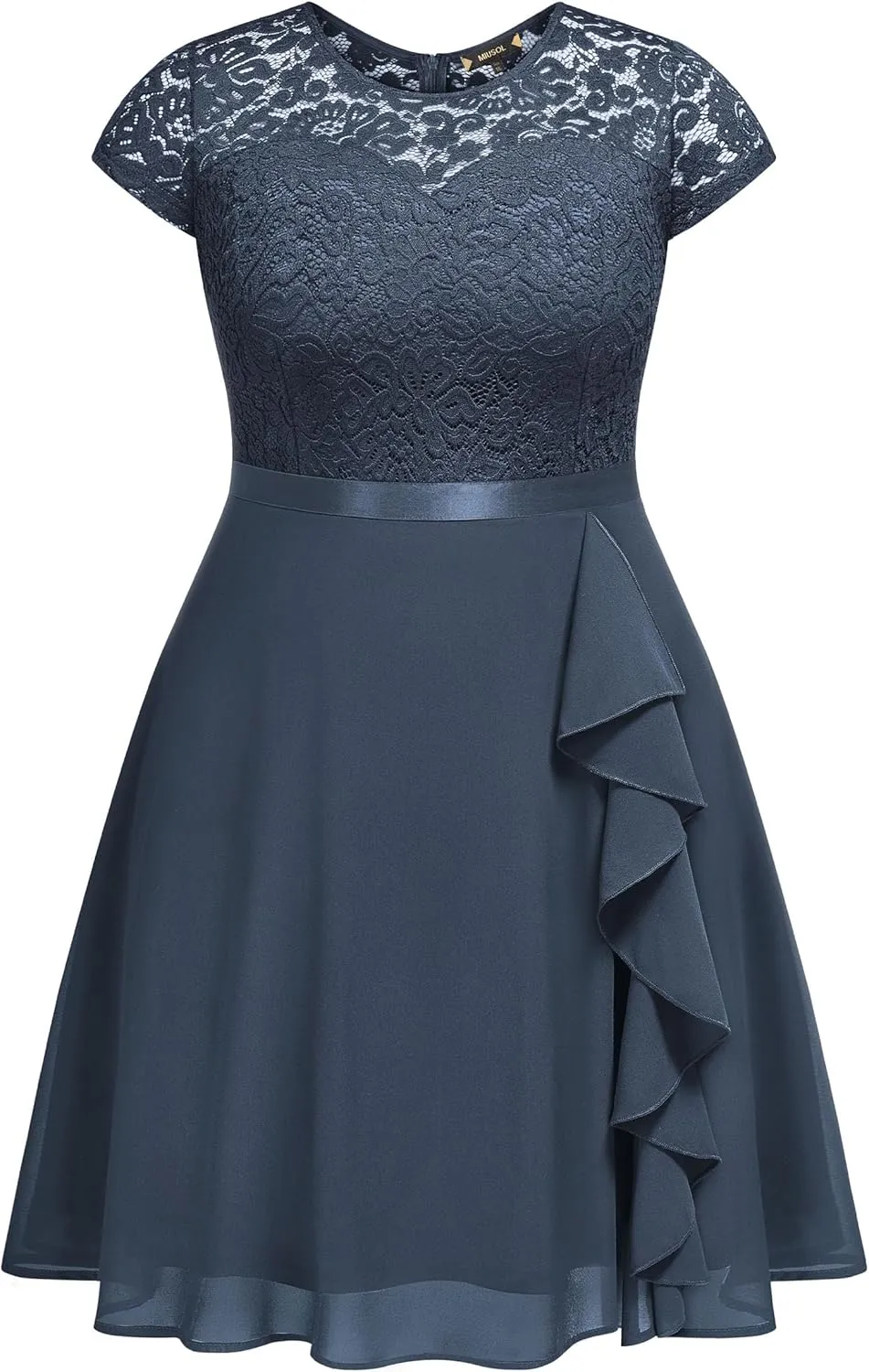 Miusol Women's Plus Size Ruffle Floral Lace Contrast Chiffon Formal Bridesmaid Party A-Line Cocktail Dress