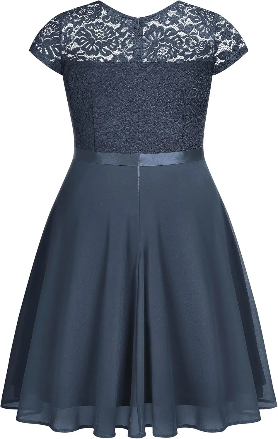 Miusol Women's Plus Size Ruffle Floral Lace Contrast Chiffon Formal Bridesmaid Party A-Line Cocktail Dress