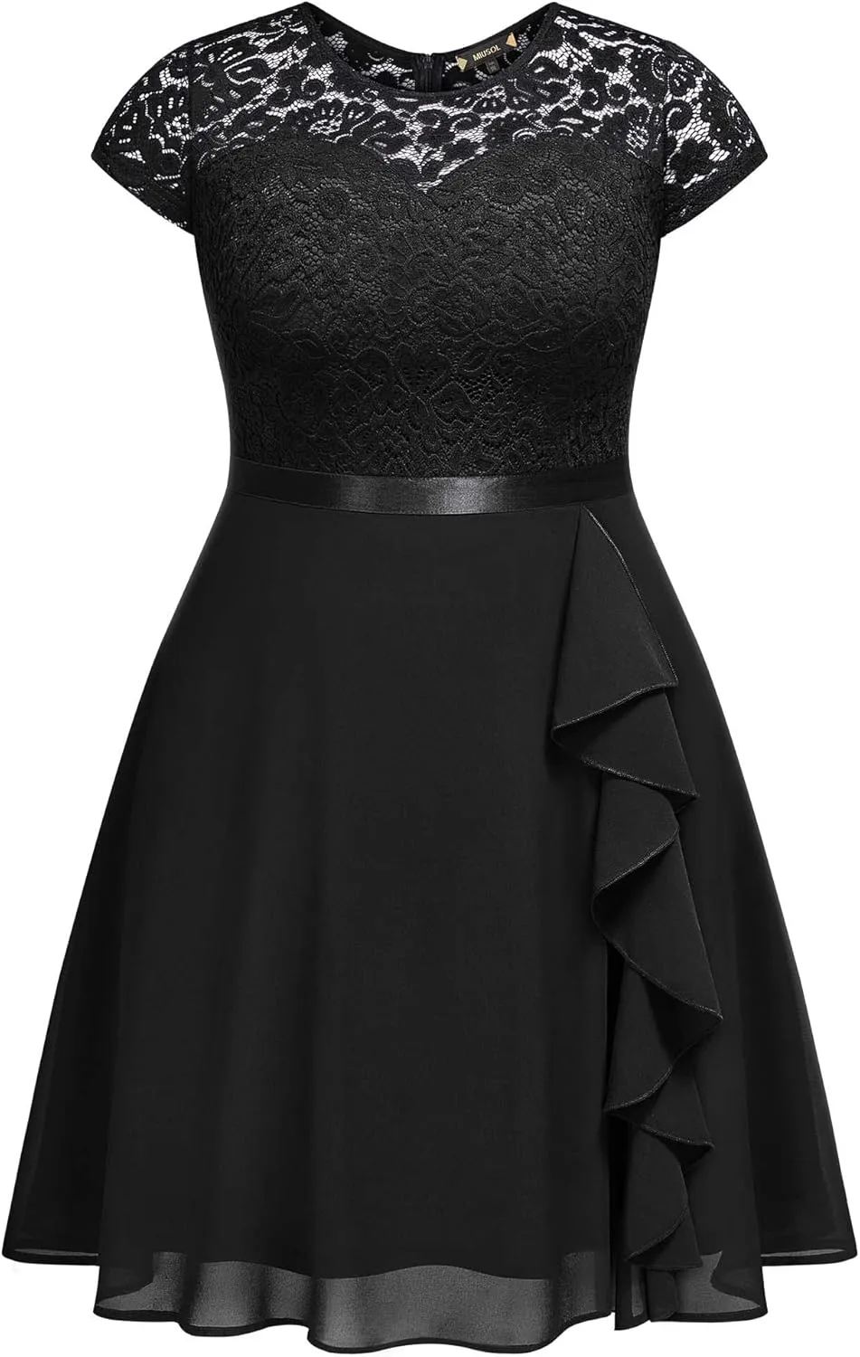 Miusol Women's Plus Size Ruffle Floral Lace Contrast Chiffon Formal Bridesmaid Party A-Line Cocktail Dress