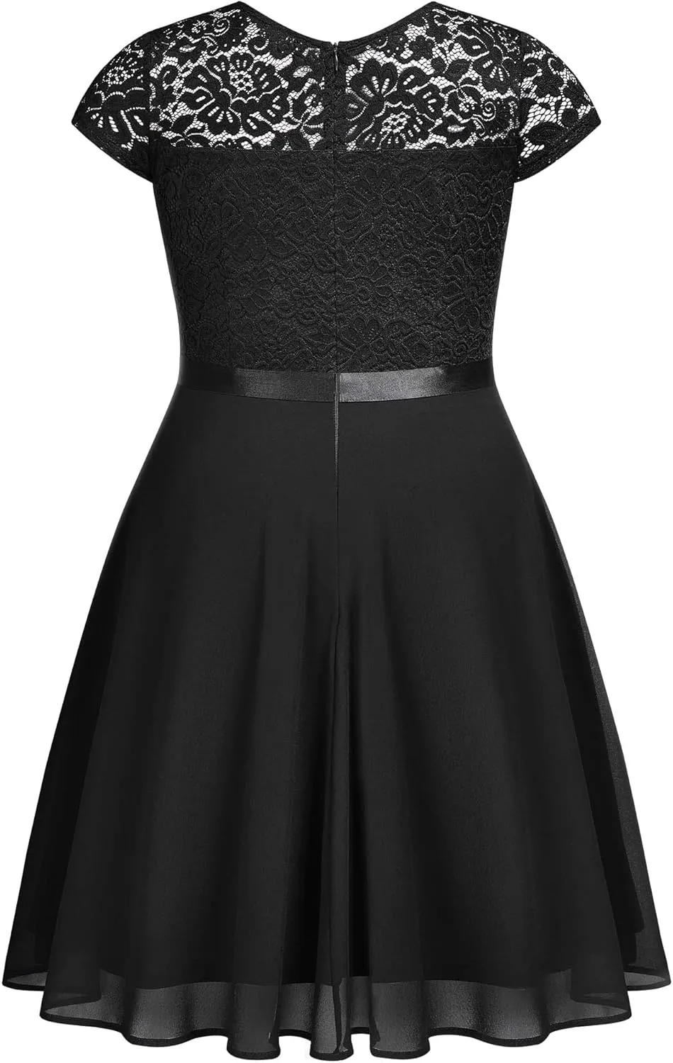 Miusol Women's Plus Size Ruffle Floral Lace Contrast Chiffon Formal Bridesmaid Party A-Line Cocktail Dress