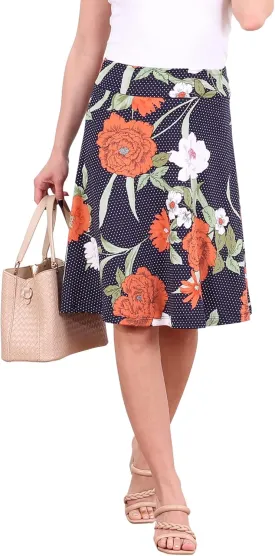 Popana Womens Casual Knee Length A-Line Stretch Midi Skirt Plus Size