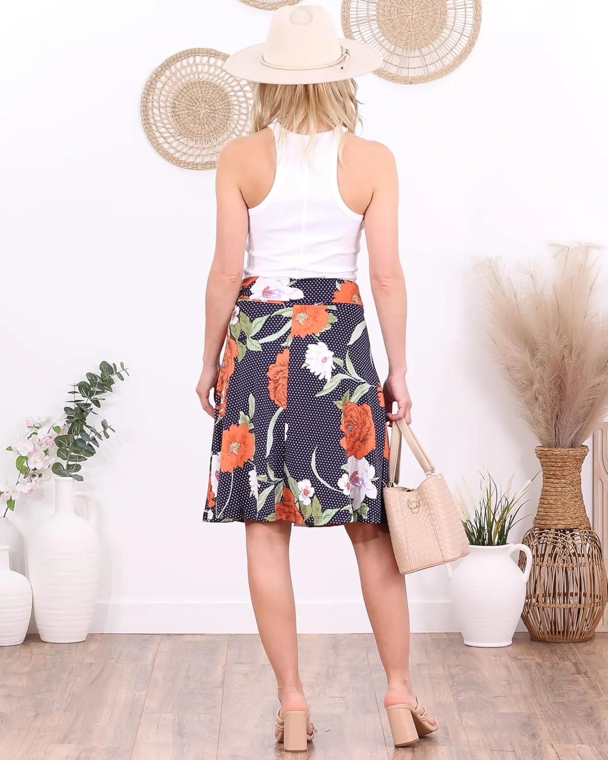 Popana Womens Casual Knee Length A-Line Stretch Midi Skirt Plus Size