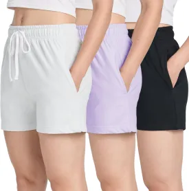Real Essentials 3 Pack: Womens Cotton French Terry Shorts Pockets - Casual Athletic Lounge (Available in Plus)