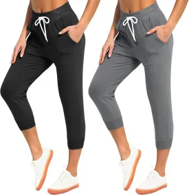 SPECIALMAGIC Women's Sweatpants Capri Pants Cropped Jogger Running Pants Lounge Loose Fit Drawstring Waist with Side Pockets