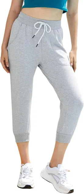 SPECIALMAGIC Women's Sweatpants Capri Pants Cropped Jogger Running Pants Lounge Loose Fit Drawstring Waist with Side Pockets