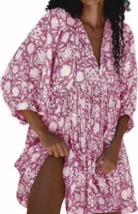Womens Summer Dresses Casual Boho Floral Babydoll Balloon Sleeve Half Open Tether Flowy Short Beach Dress