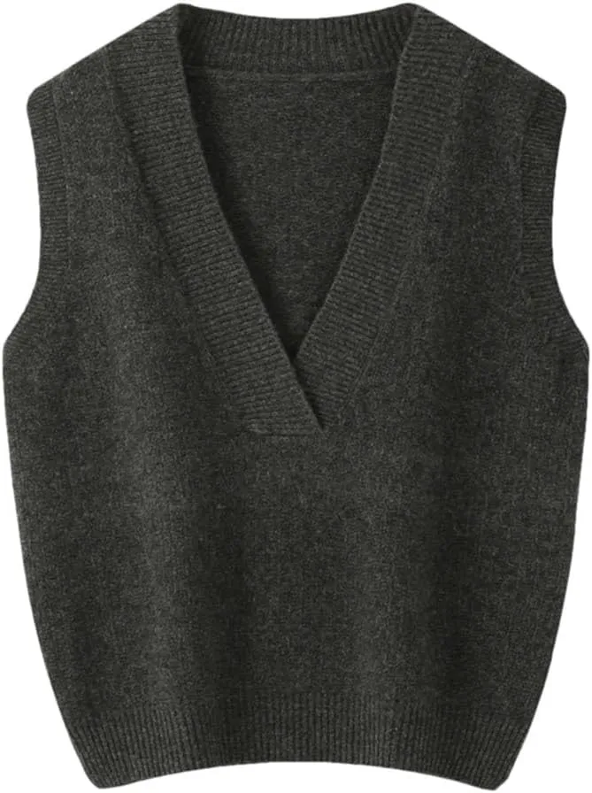 Women's V-Neck Wool Knit Sleeveless Pullover Women's Casual Knit Sweater Vest