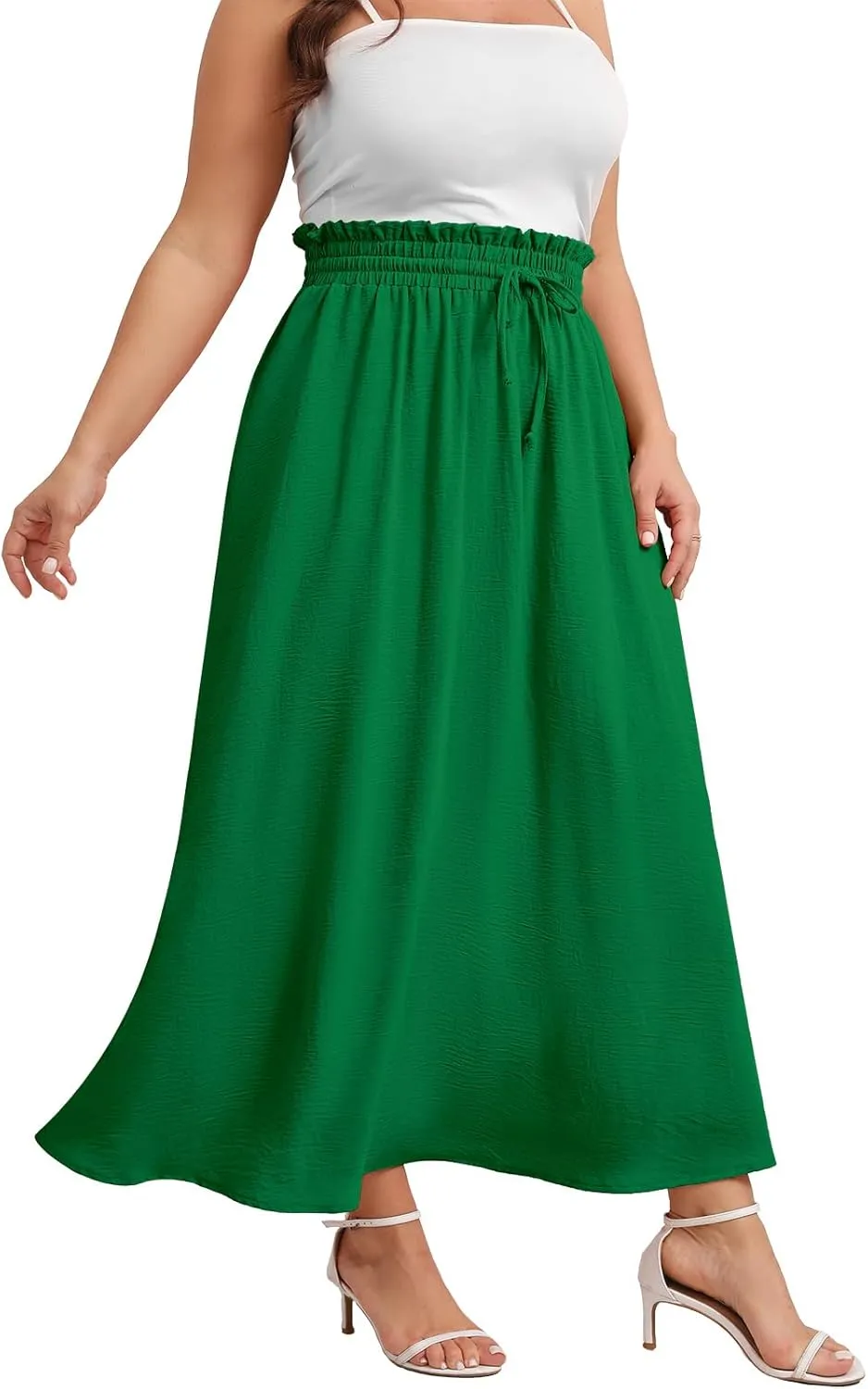 Xpenyo Womens Plus Size Maxi Skirts Summer Elastic High Waisted Boho Casual Beach Flowy Swing Long Skirts with Pockets