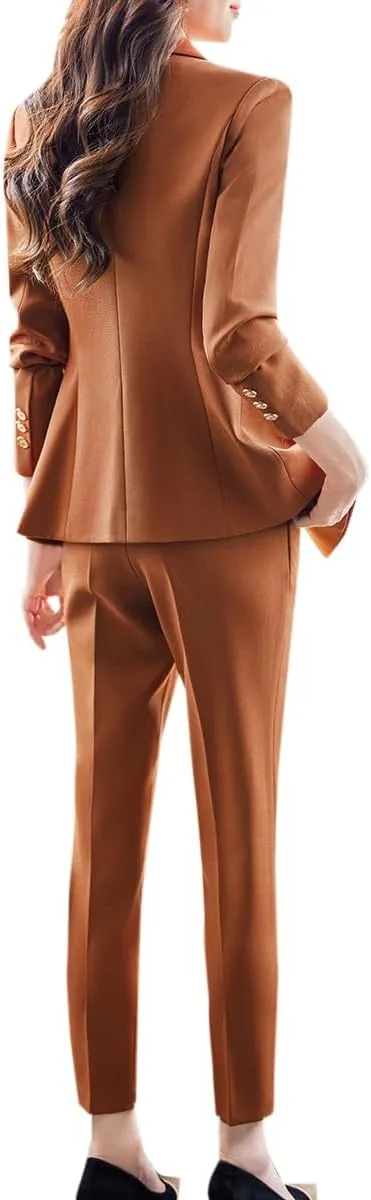 YYNUDA Women's Business Suit Set Double Breasted 2 Piece Office Work Blazer Pantsuit