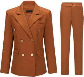 YYNUDA Women's Business Suit Set Double Breasted 2 Piece Office Work Blazer Pantsuit